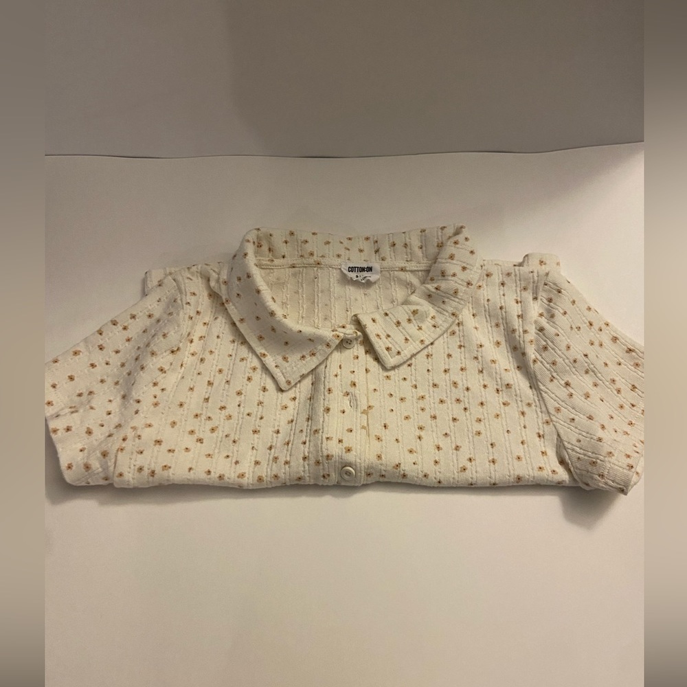 Cotton On: White Floral Botton Up Collared Fitted T-Shirt